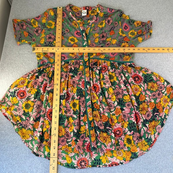 Akemi + Kin Floral Anthropologie Tunic Blouse‎ Green Yellow Floral Bloom Medium - Picture 2 of 13